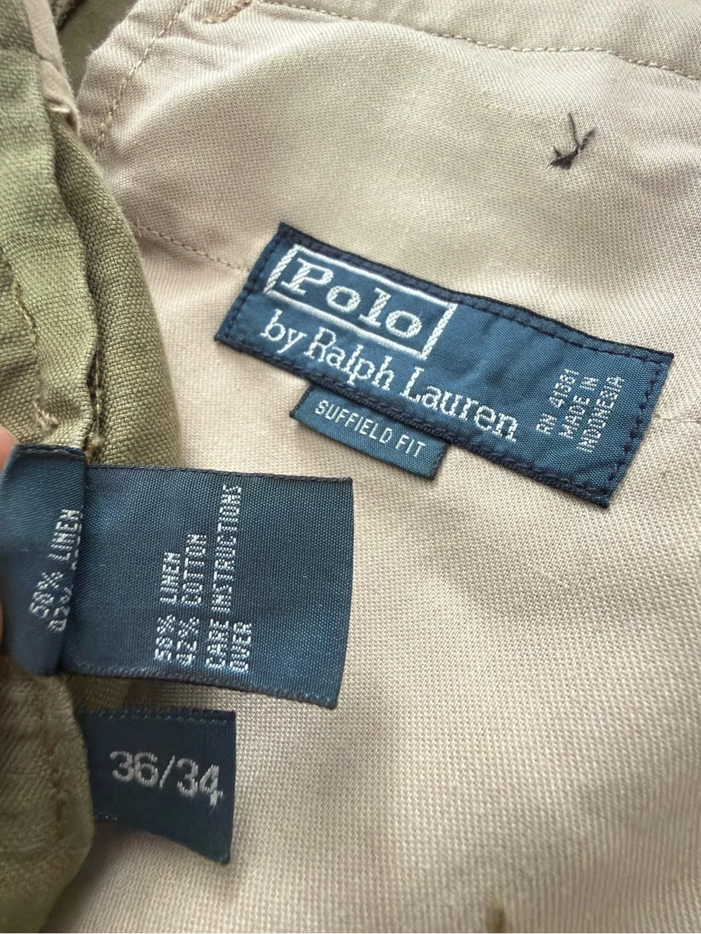 Vintage Polo Ralph Lauren Suffield Pants 36x32 Olive Green Linen Cotton Straight